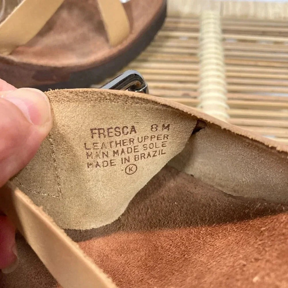 Etienne Aigner Fresca‎ Sandals, Size 8M, Beige, Leather Strap, Wood Base, Heels - Picture 6 of 7